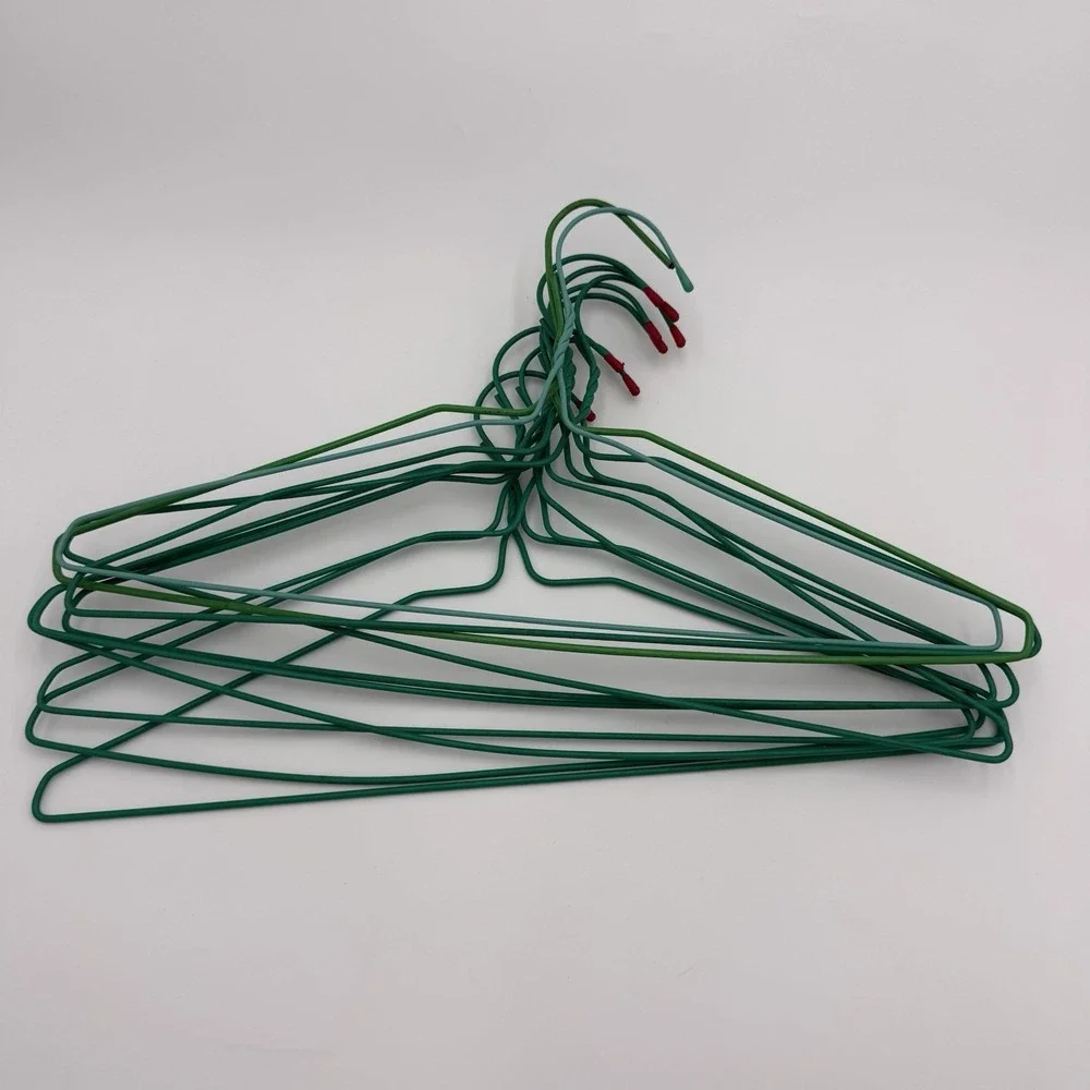 Vtg Drip Dry Hangers Metal PVC Coated Green Set 10 Standard MCM